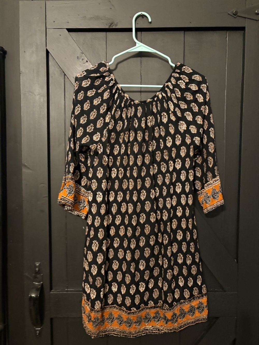 Angie Black and Orange Printed Boho Tunic Dress - Picture 2 of 5